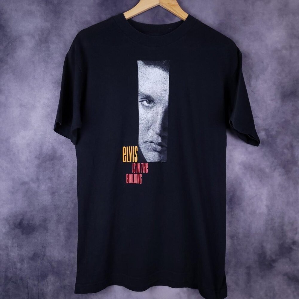 Vintage 90s Elvis Presley minimal Hall of Fame rock music faded black shirt
